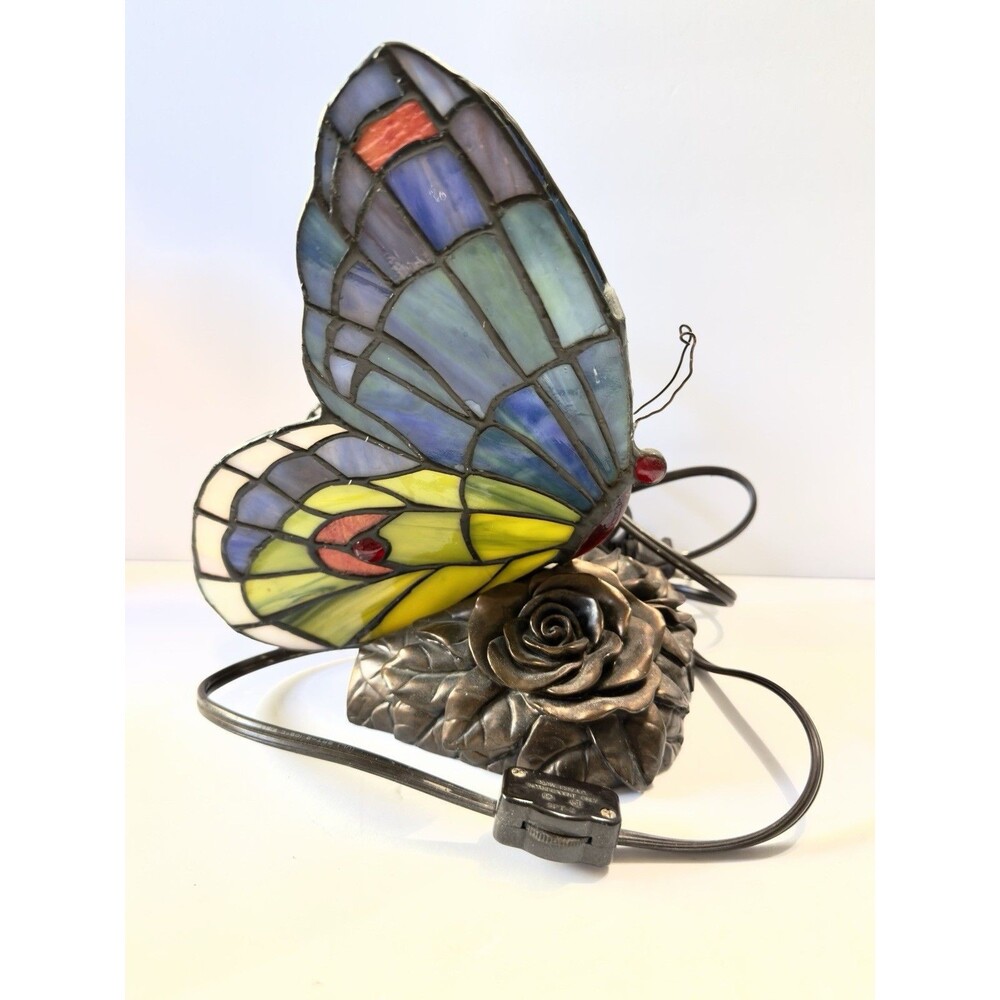 Vintage Tiffany Style Stained Glass Butterfly Themed Light